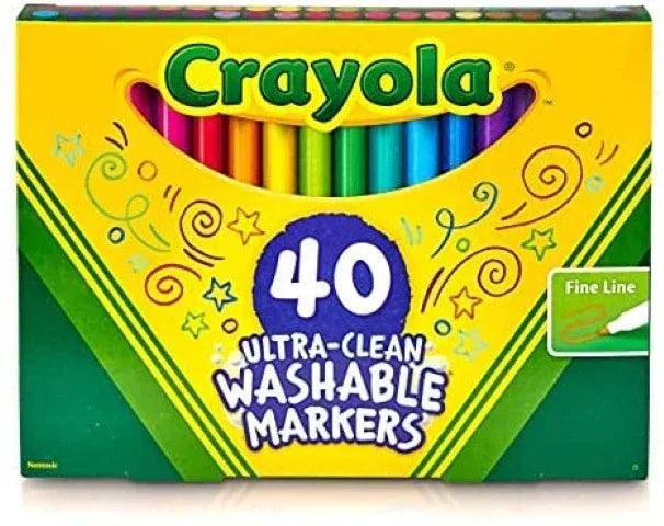 Crayola® Ultra Clean Washable Markers, Fine Line Markers, 40 Classic Colors, (BIN587861)
