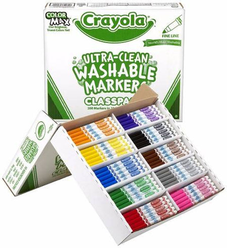 Crayola® WASHABLE Fine Line Marker Classpack®, 200 count,10-Color (BIN588211)