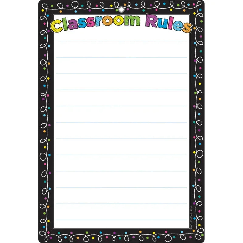 Smart Poly&trade; Chart, 13" x 19", Chalk Dots with Loops Classroom Rules, w/Grommet