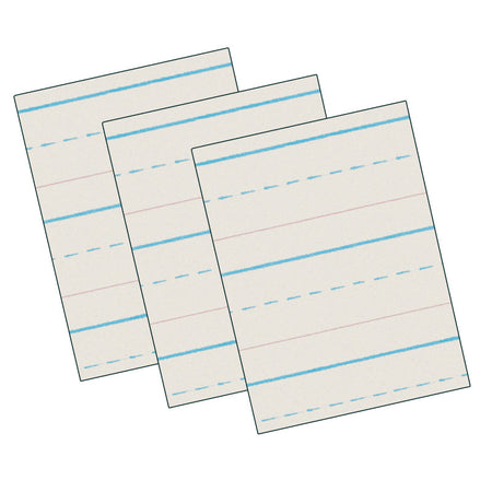 Newsprint Handwriting Paper, Skip-A-Line, Grade 1, 1/2" x 1/4" x 1/4" Ruled Long, 11" x 8-1/2", 500 Sheets Per Pack, 3 Packs