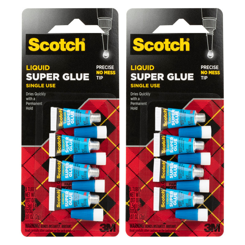 Super Glue Liquid, Single Use, Pack of 4 Per Pack, 2 Packs