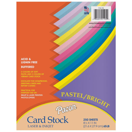 Pastel & Bright Card Stock Assortment, 10 Colors, 8-1/2" x 11", 250 Sheets