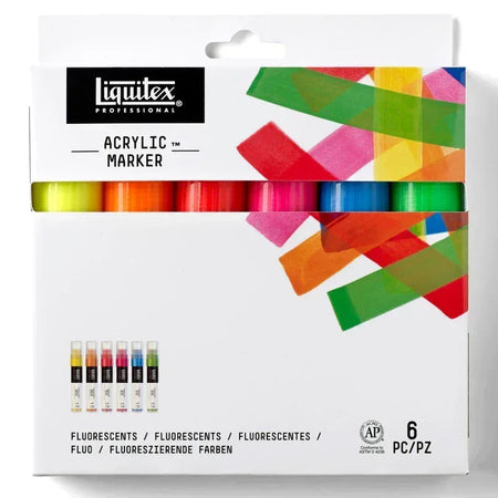 Professional Acrylic Paint Marker, Wide Chisel Nib, 15 mm, Fluorescent Colors, Set of 6