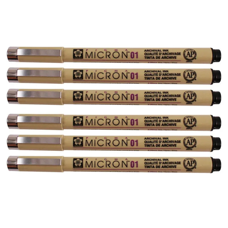 Pigma Micron Pen, Black, 0.25mm Size 01, Pack of 6