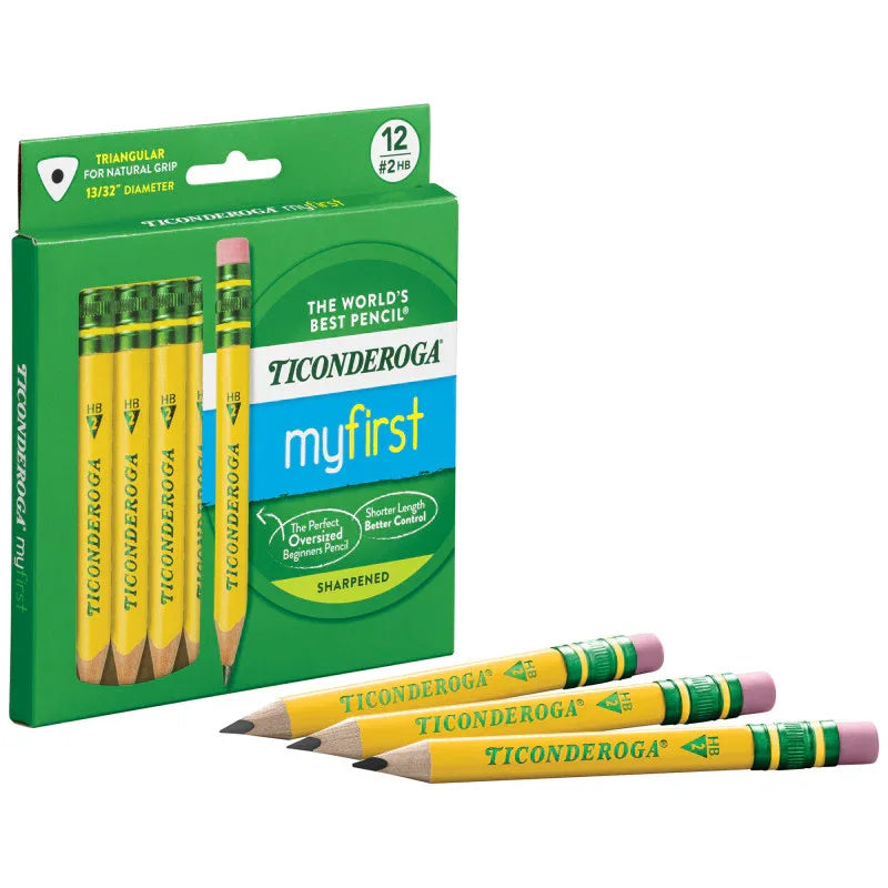 My First&reg; Short Wooden Pencils, Large Triangle Barrel, Sharpened, #2 HB Soft, With Eraser, Yellow, 12 Count