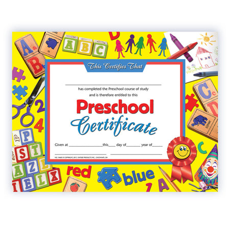 Preschool Certificate, 8.5" x 11", Pack of 30