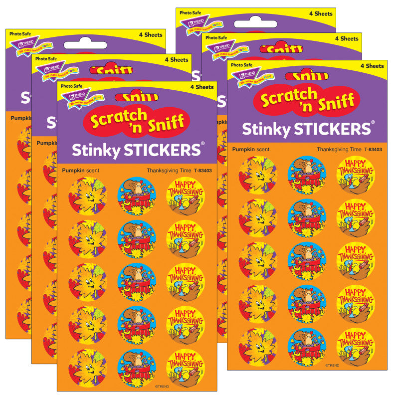 Thanksgiving Time/Pumpkin Stinky Stickers&reg;, 60 Per Pack, 6 Packs