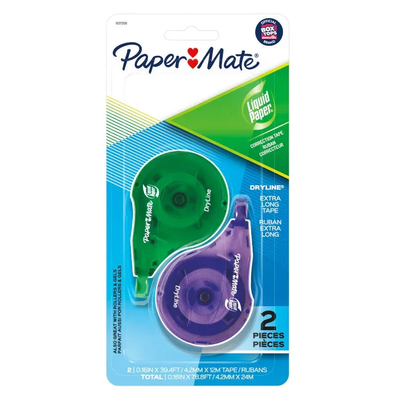Liquid Paper DryLine, Extra Long Tape, Assorted Colors, 2 Count