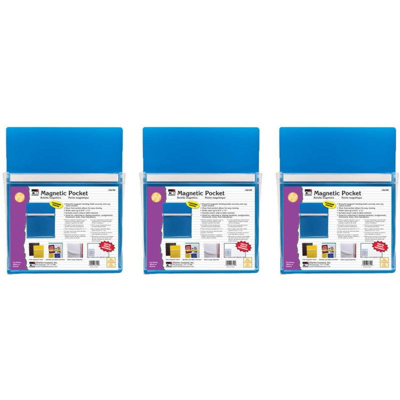 Magnetic Pocket, 9.5" x 11.75", Blue, Pack of 3