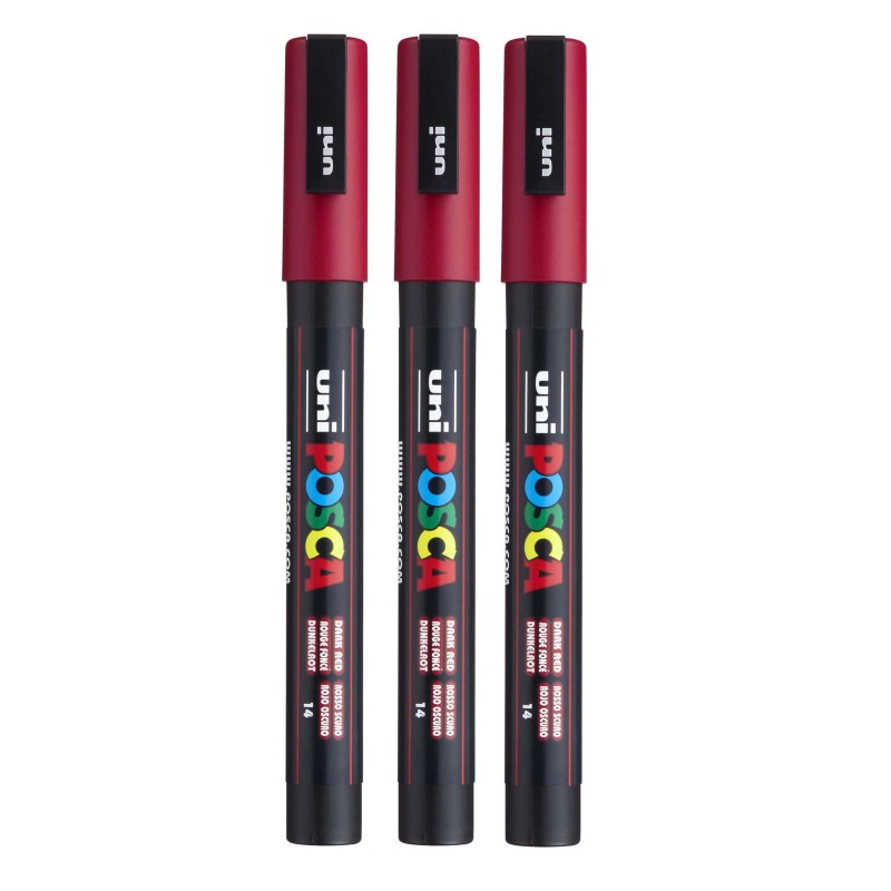 PC-3M Paint Marker, Fine Bullet Tip (0.9-1.3 mm), Dark Red, Pack of 3