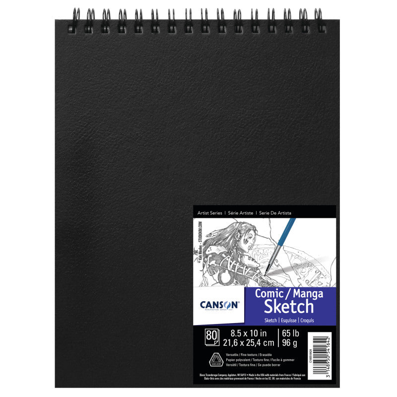 Artist Series Manga Sketch Art Book, Black Cover, Wire Binding, 80 Sheet, 8.5x10 inch, 1 Count