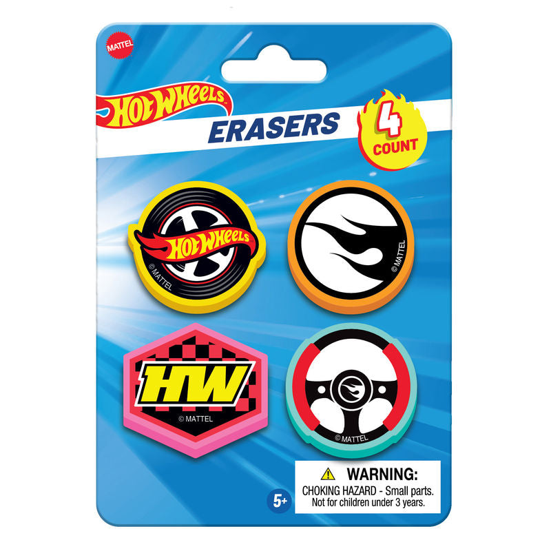 Hot Wheels Shaped Erasers, 4 Count