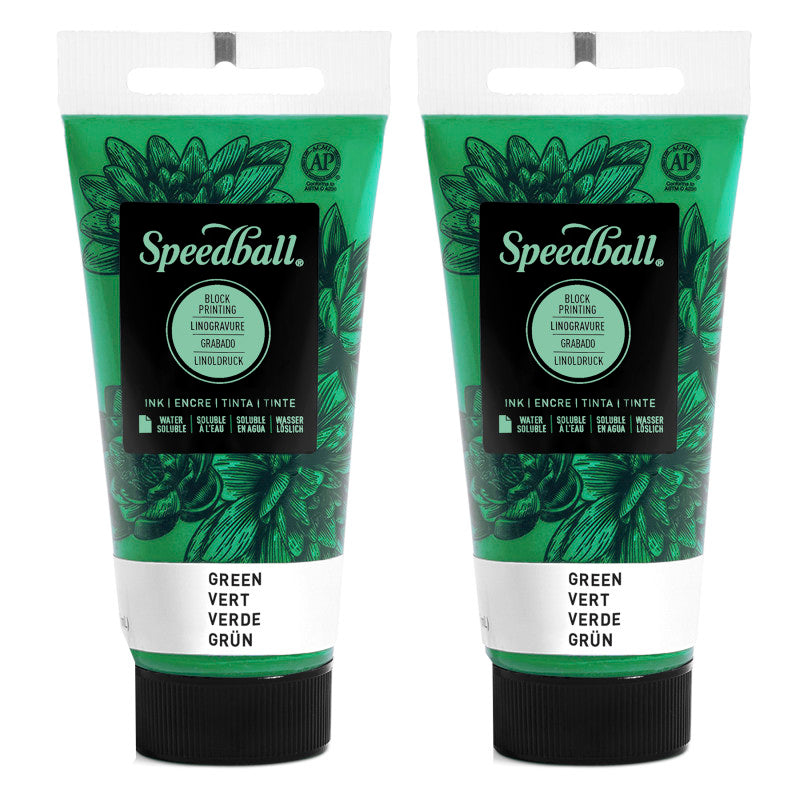 Water-Soluble Block Printing Ink, 1.25 oz, Green, Pack of 2