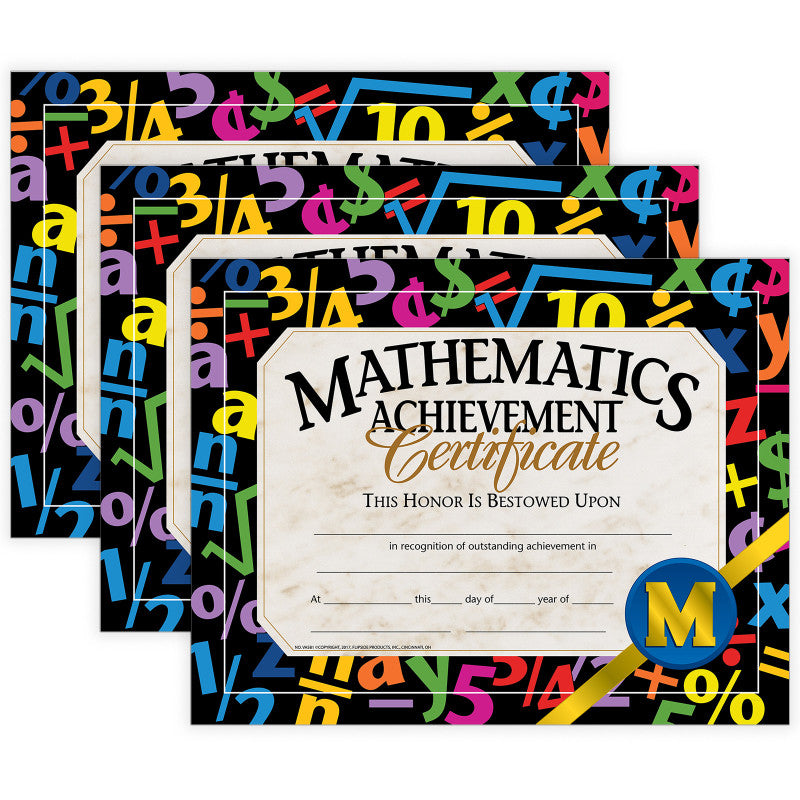 Mathematics Achievement Certificate, 30 Per Pack, 3 Packs