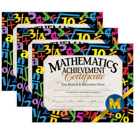 Mathematics Achievement Certificate, 30 Per Pack, 3 Packs
