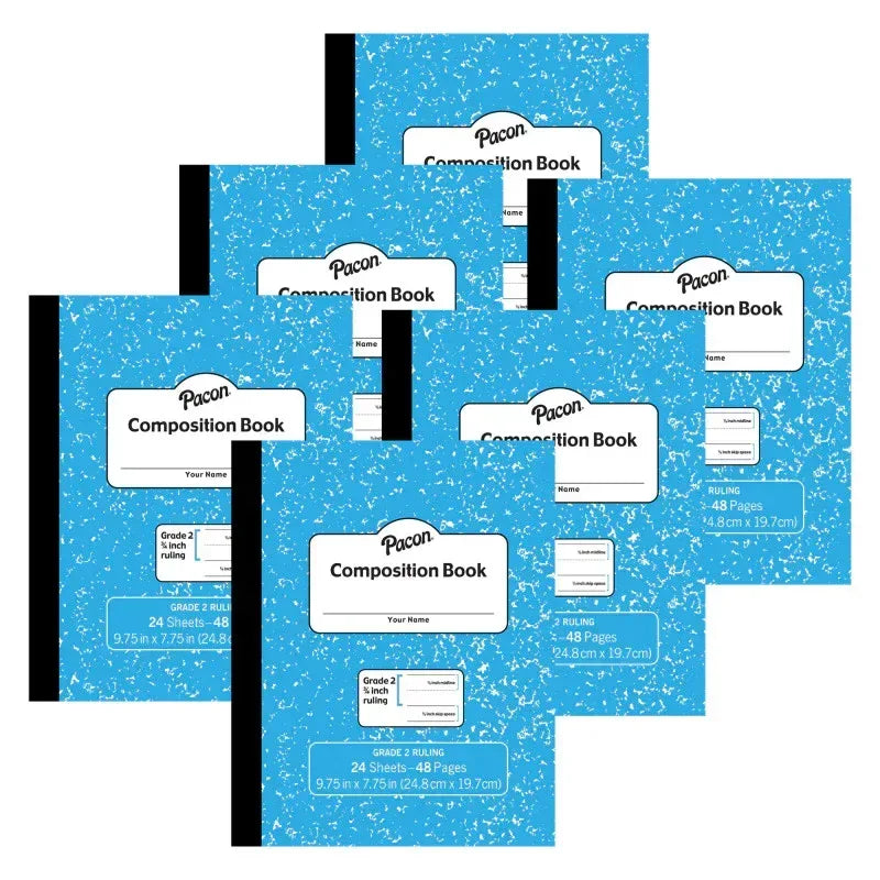 Composition Book, Grade 2, Blue Marble, 3/4" x 3/8" x 3/8" Ruled, 9-3/4" x 7-3/4", 24 Sheets, Pack of 6