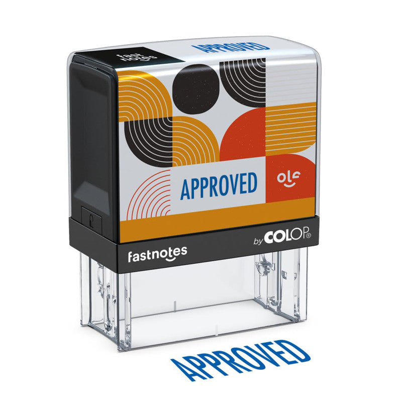Self-Inking Approved Message Stamp, Blue Ink, Clear Alignment Base, 2 Design Cards