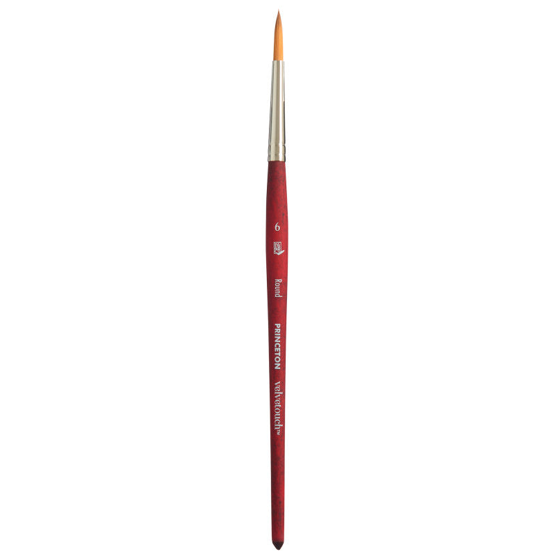 Velvetouch Round Brush, Synthetic Bristles, Short Handle Mixed Media Paintbrush, Scarlet, Size 6, 1 Count
