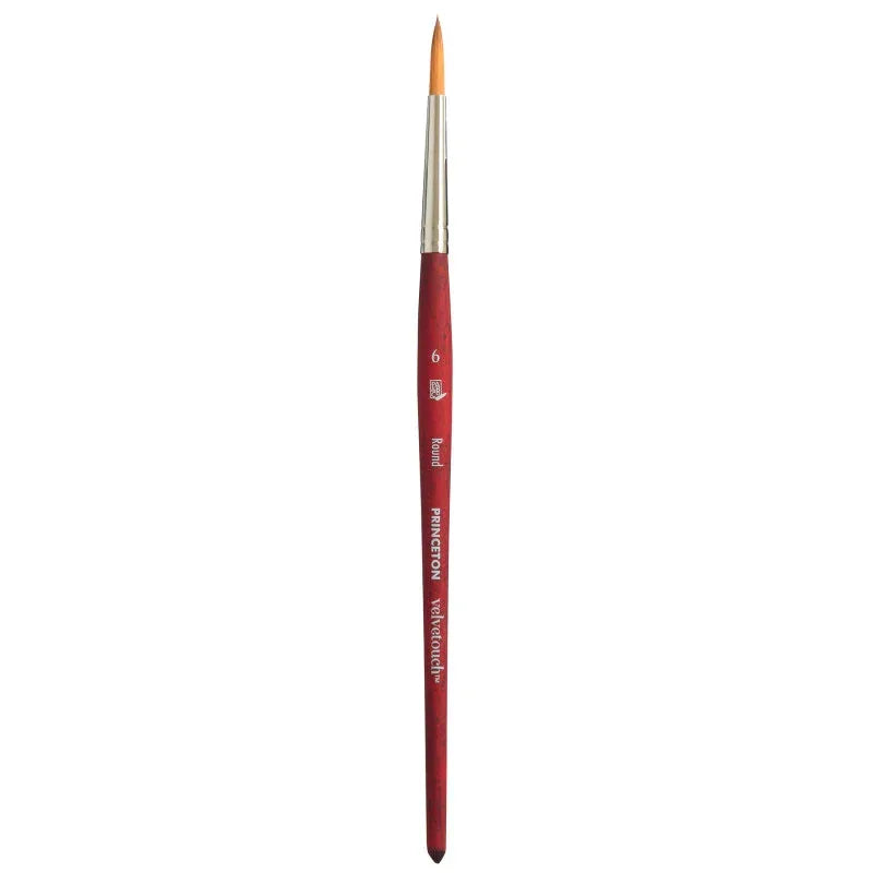 Velvetouch Round Brush, Synthetic Bristles, Short Handle Mixed Media Paintbrush, Scarlet, Size 6, 1 Count