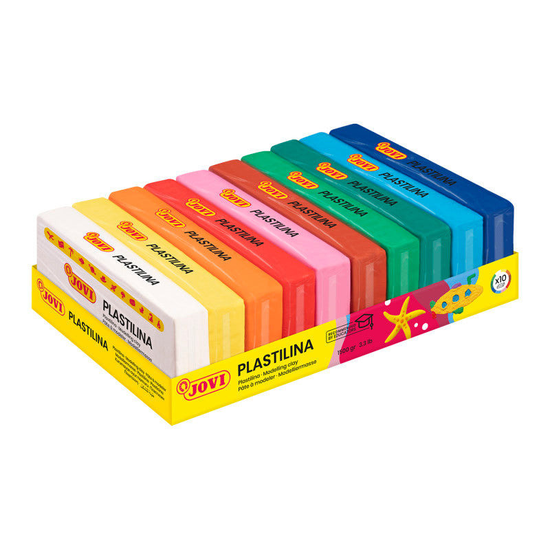 Plastilina Modeling Clay, Assorted Colors, 15 Bars (150 g Each), Non-Drying Reusable Modeling Clay
