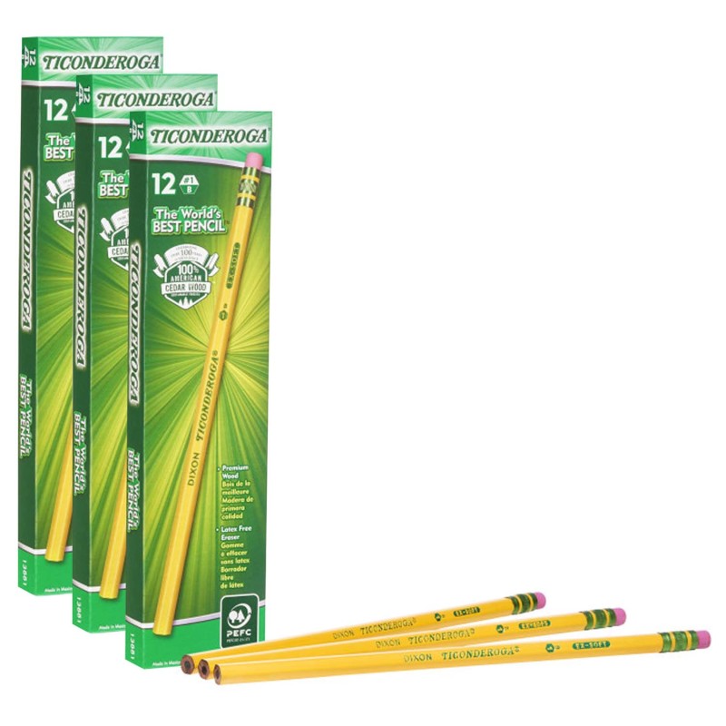 Original Ticonderoga&reg; Pencils, No. 1 Extra Soft Yellow, Unsharpened, 12 Per Box, 3 Boxes