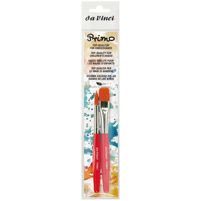 PRIMO Preschool Brushes, Synthetics, Tempera, Red Handles, Assorted Sizes, 2 Brush Set