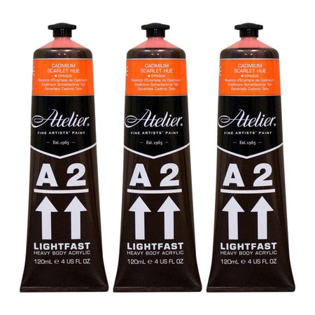 A2 Heavy Body Lightfast Artist Acrylic, 4 oz., Cadmium Scarlet Hue, Pack of 3