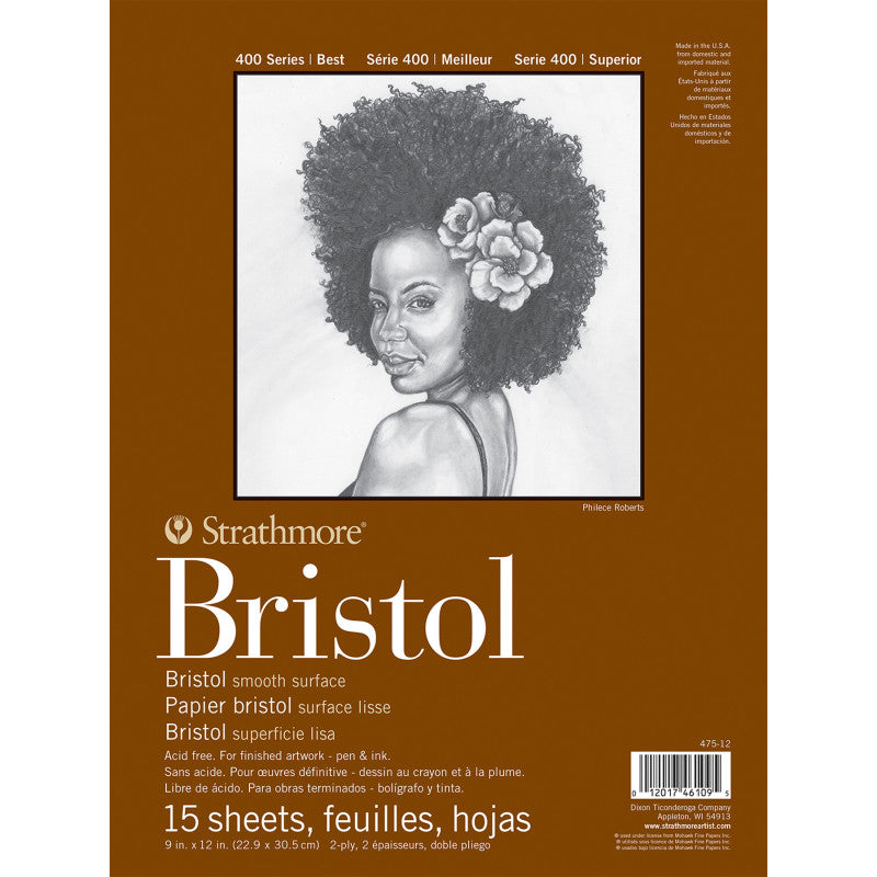 400 Series Bristol Paper Pad, Smooth Finish, 2-Ply, Tape Binding, 15 Sheet, 9x12 inch, 1 Count