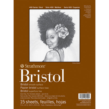 400 Series Bristol Paper Pad, Smooth Finish, 2-Ply, Tape Binding, 15 Sheet, 9x12 inch, 1 Count