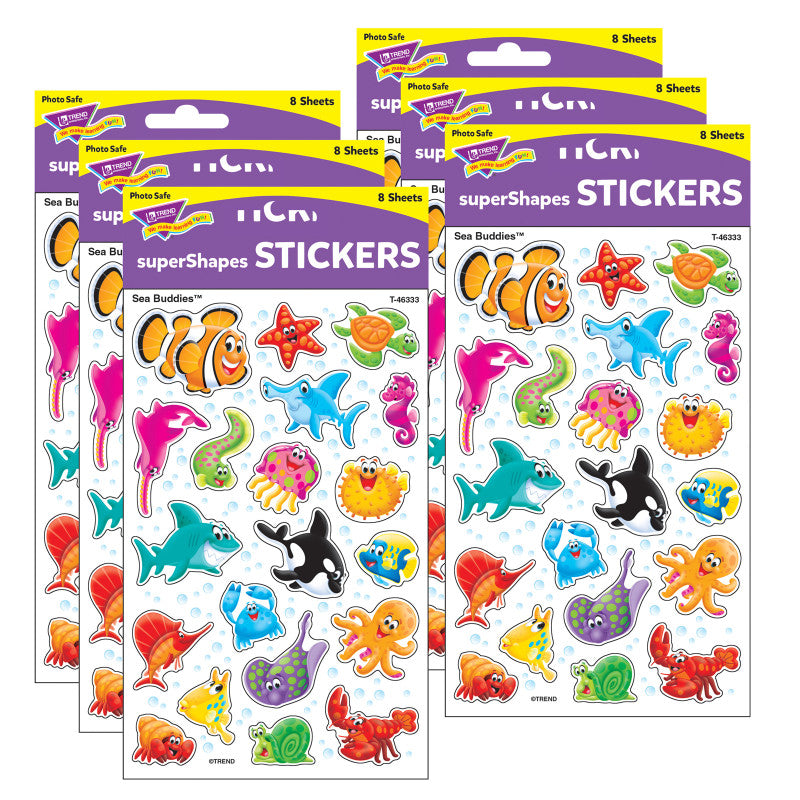 Sea Buddies&trade; superShapes Stickers-Large, 160 Per Pack, 6 Packs