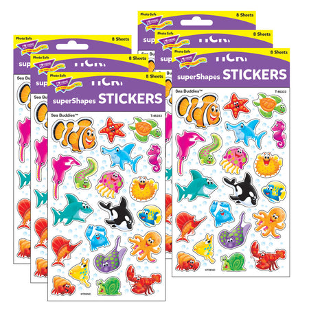Sea Buddies&trade; superShapes Stickers-Large, 160 Per Pack, 6 Packs