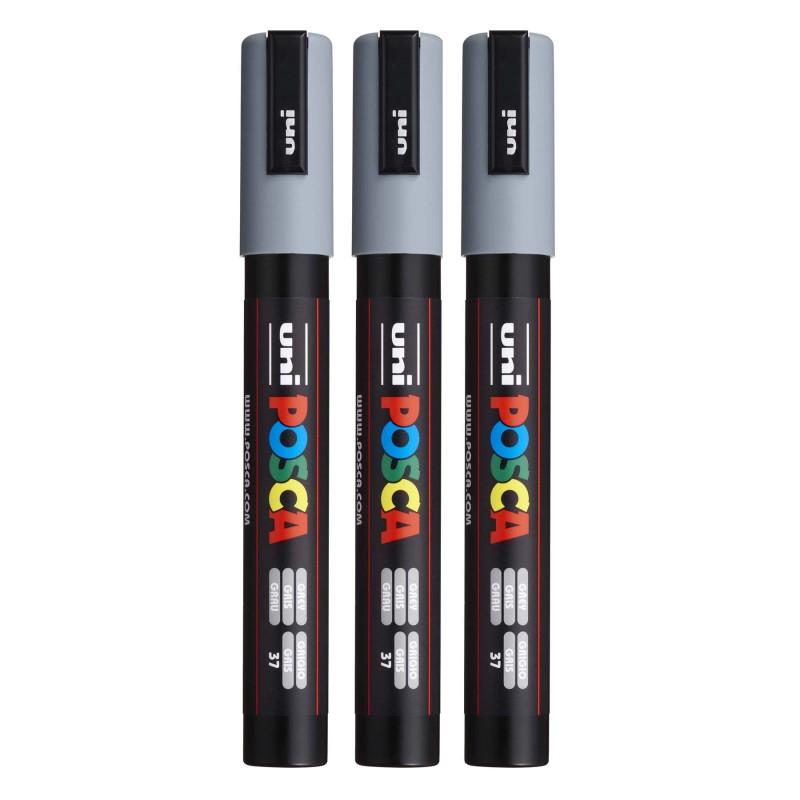 PC-5M Paint Markers, Medium Bullet Tip (1.8-2.5 mm), Grey, Pack of 3