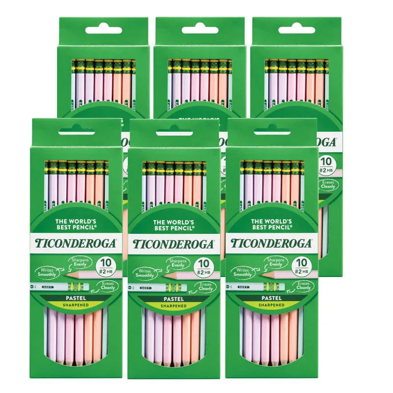 #2 Pastel Pencils, 5 Assorted Colors, 10 Per Pack, 6 Packs