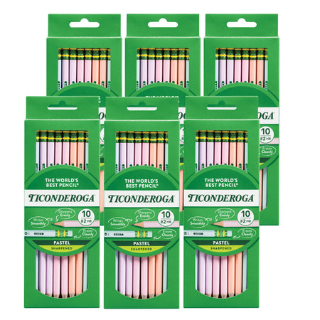 #2 Pastel Pencils, 5 Assorted Colors, 10 Per Pack, 6 Packs