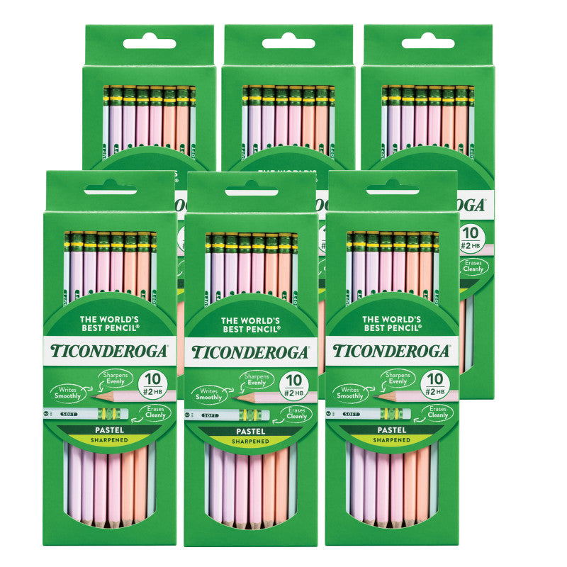 #2 Pastel Pencils, 5 Assorted Colors, 10 Per Pack, 6 Packs