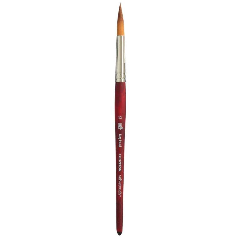 Velvetouch Long Round Brush, Synthetic Bristles, Short Handle Mixed Media Paintbrush, Scarlet, Size 12, 1 Count