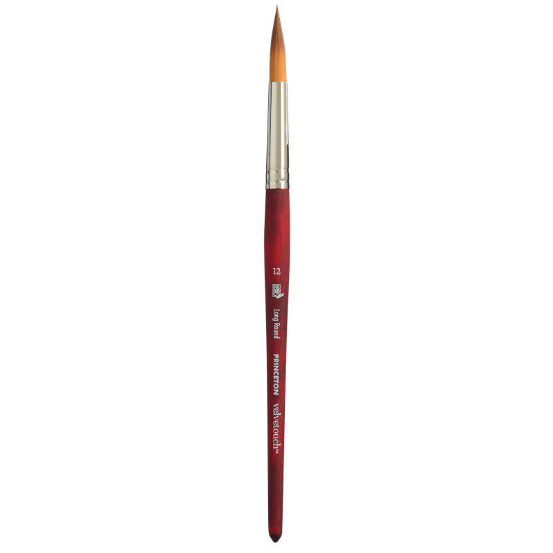 Velvetouch Long Round Brush, Synthetic Bristles, Short Handle Mixed Media Paintbrush, Scarlet, Size 12, 1 Count