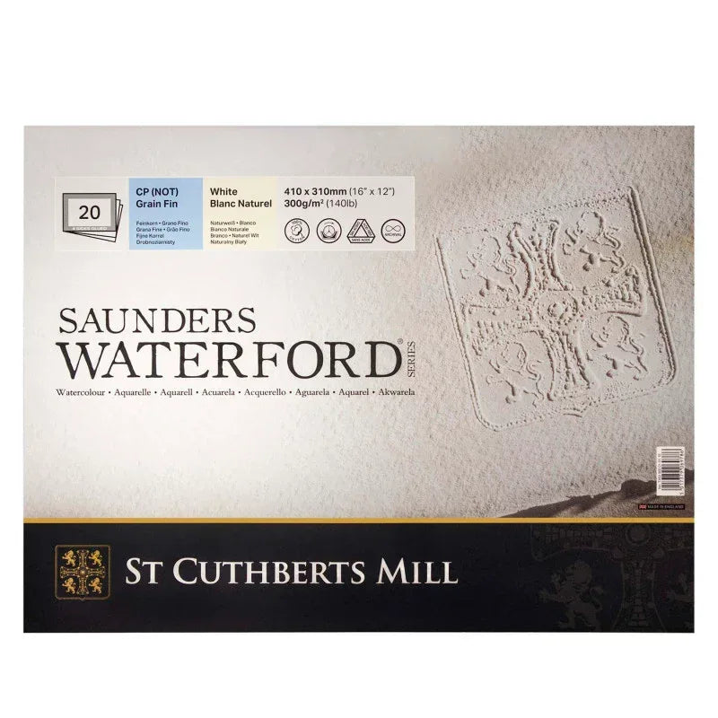 Saunders Waterford Watercolor Block, Cold Pressed, White, 140lb/300gsm, 20 Sheet, 16x12 inch, 1 Count