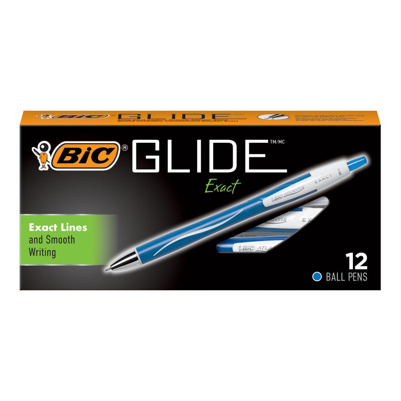 Glide&trade; Exact Retractable Ball Point Pen, Fine Point (0.7 mm), Blue, 12-Count