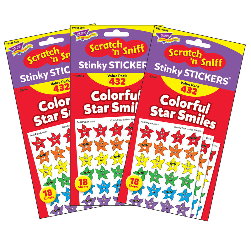 Colorful Star Smiles Stinky Stickers&reg; Variety Pack, 432 Per Pack, 3 Packs