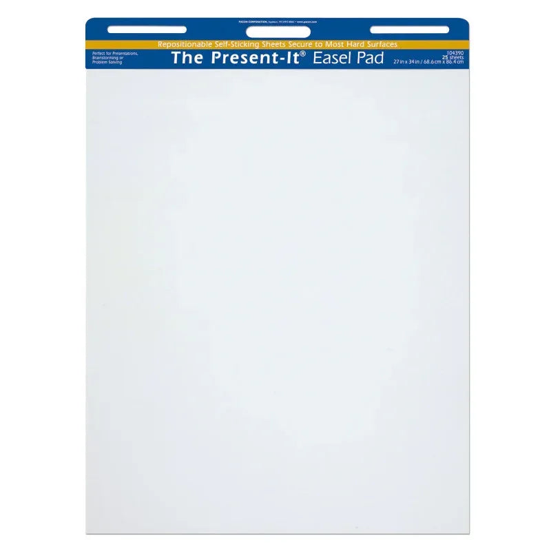 Easel Pad, Self-Adhesive, White, Unruled 27" x 34", 25 Sheets