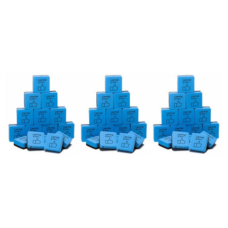Mini Whiteboard Eraser, Felt/Foam, 2"x2" "Learning is Fun", Blue/Black, 15 Per Pack, 3 Packs