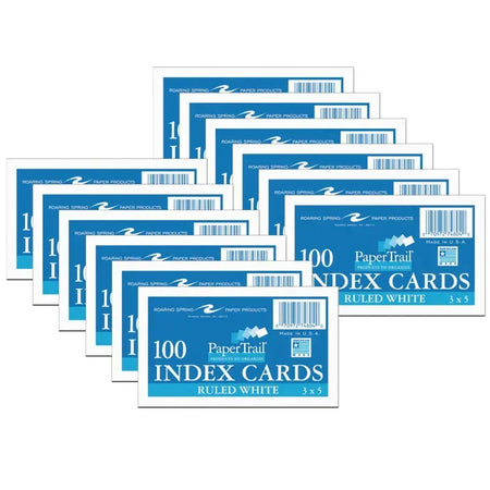 Index Cards, 3" x 5", Ruled, 100 Per Pack, 12 Packs