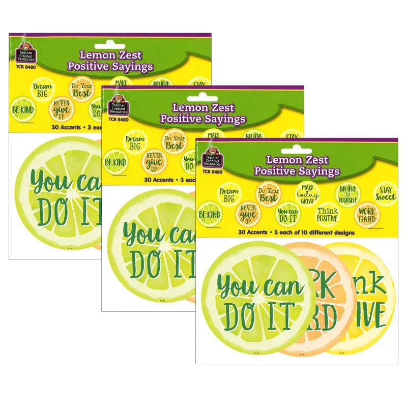 Lemon Zest Positive Saying Accents, 30 Per Pack, 3 Packs