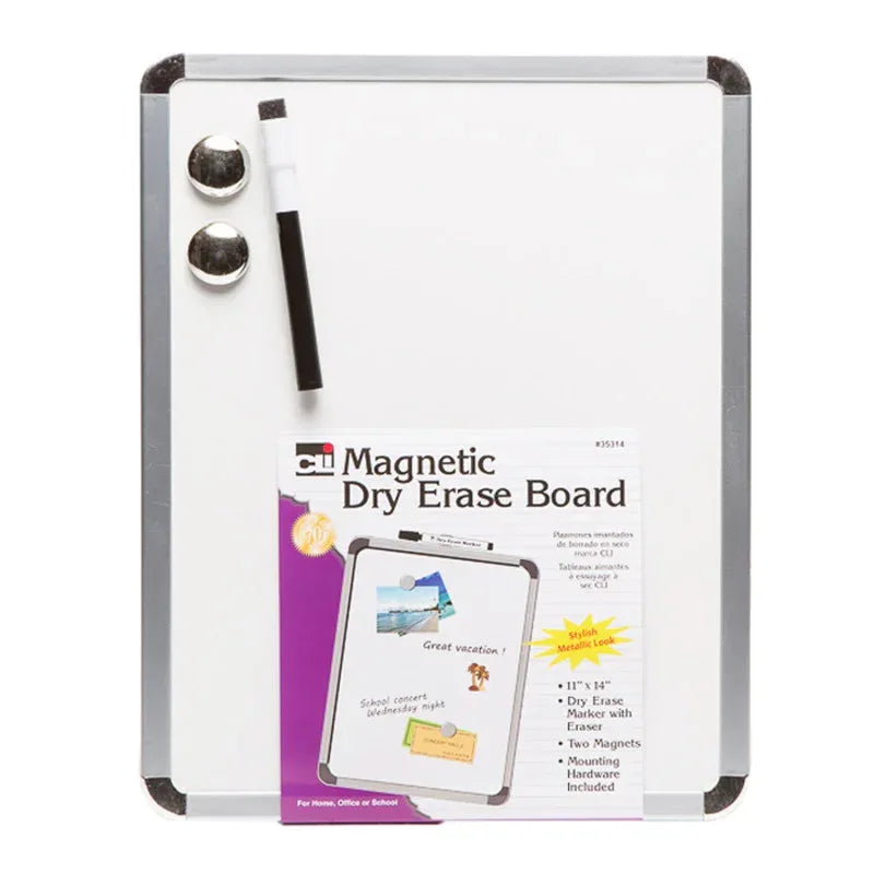Framed Magnetic Dry Erase Board with Marker & Magnets, Silver Frame, 11" x 14"