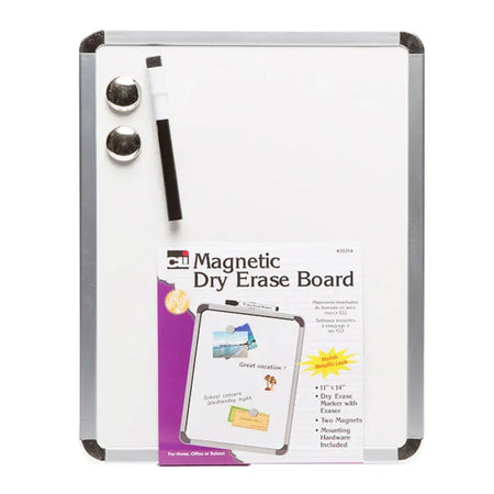 Framed Magnetic Dry Erase Board with Marker & Magnets, Silver Frame, 11" x 14"