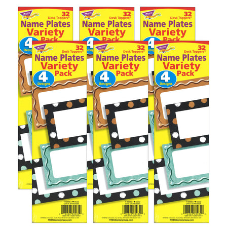 I &hearts; Metal&trade; Dots & Embossed Desk Toppers&reg; Name Plates Variety Pack, 32 Per Pack, 6 Packs