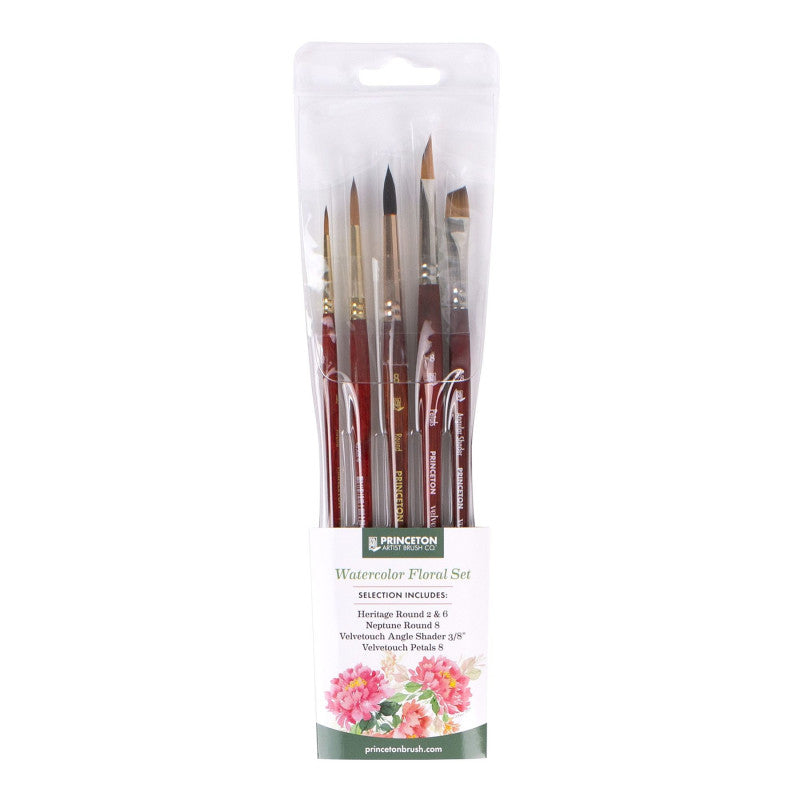Floral Brush Set, Short Handle Watercolor Paintbrush, Assorted, 5 Pieces