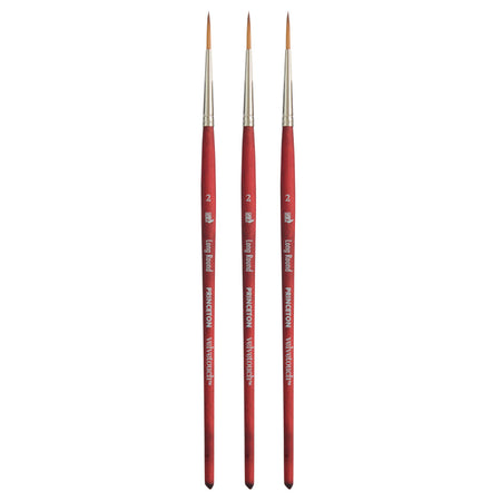 Velvetouch Long Round Brush, Synthetic Bristles, Short Handle Mixed Media Paintbrush, Scarlet, Size 2, Pack of 3