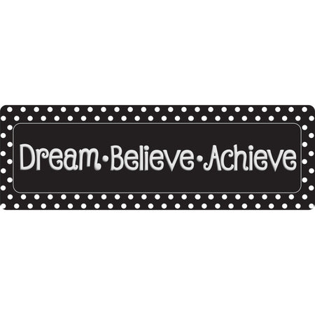 The Original Fun Mat&trade;, Mat Runner, 15.5" x 47", Dream Believe, Achieve, Black with White Dots
